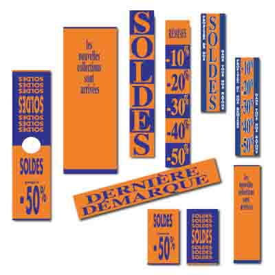 Affiches SOLDES orange, kaki, marine