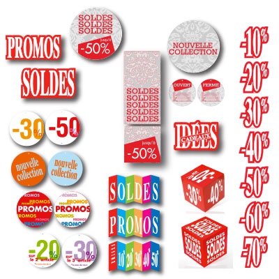 Cartons SOLDES, € et %