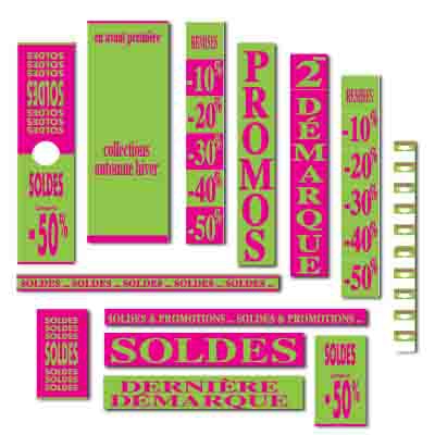 Affiches SOLDES anis, marine, fuchsia