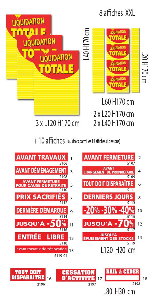 Kit de 18 affiches  "LIQUIDATION TOTALE 01"