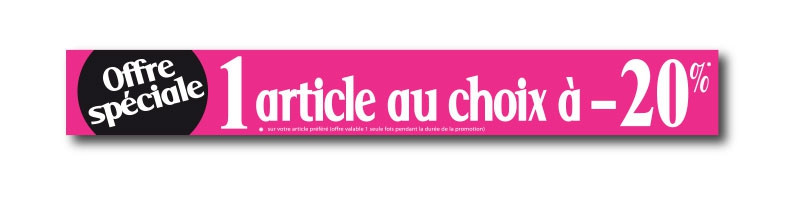 Affiche "Offre spéciale : 1 article au choix à -20%" L115 H15 cm