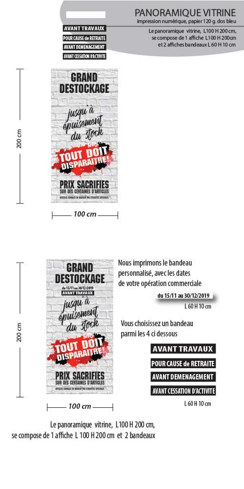 PANORAMIQUE VITRINE personnalisable L100 H 200 cm 