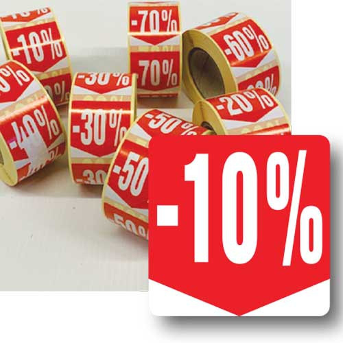 Rouleau de 500 étiquettes adhésives "10%" 35mm