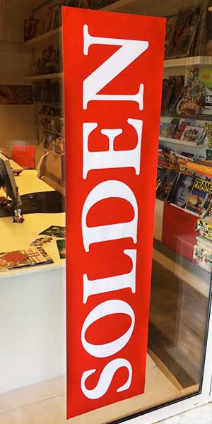 Poster "SOLDES"  L30 H168 cm.