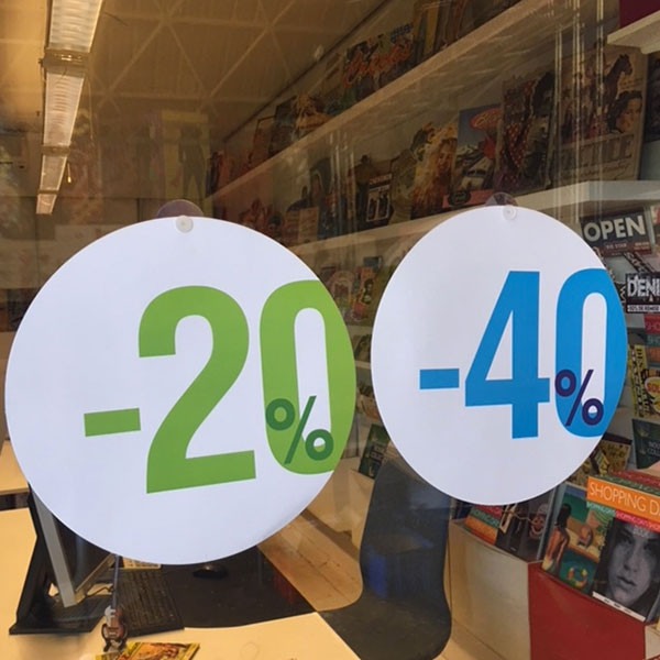 Carton rond recto "40%" verso "20%" 32 cm et 2 ventouses