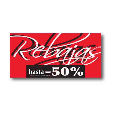 Cartel REBAJAS HASTA -50%, 115 x 56 cm 