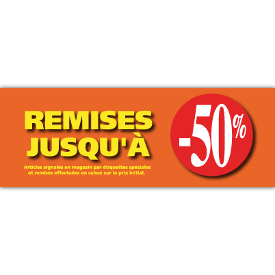 Carton "REMISES-50%" L68 H24 cm