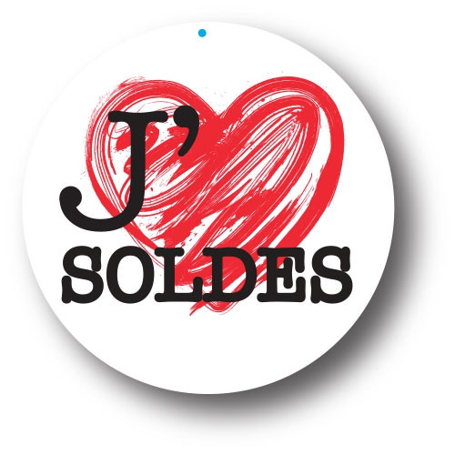 Carton "J'AIME LES SOLDES" L48 H48 cm et 2 ventouses