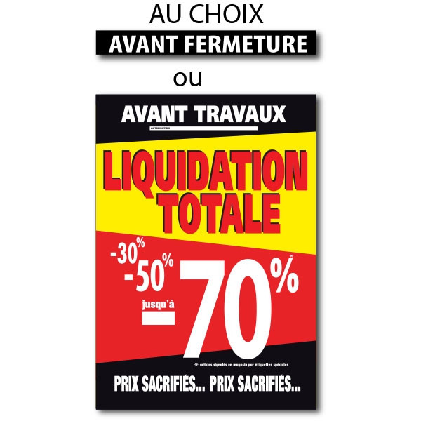 Sticker adhésif "LIQUIDATION TOTALE-70%" L100 H140 cm