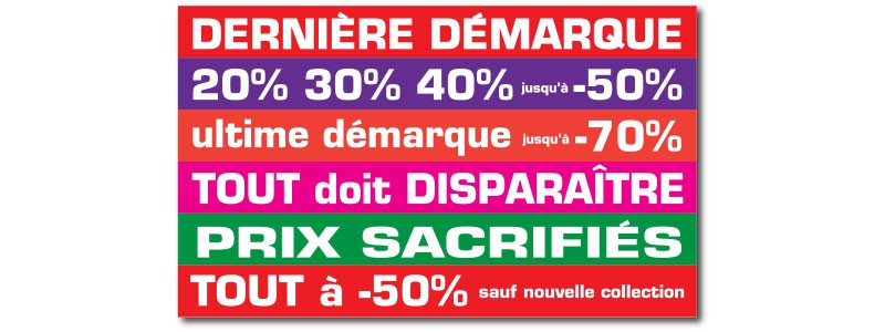 Sticker adhésif "dernière demarque..." L65 H39 cm