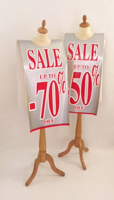 Affiche mannequin  "SALE UP TO -70%/-50% OFF..." L40 H168 cm 