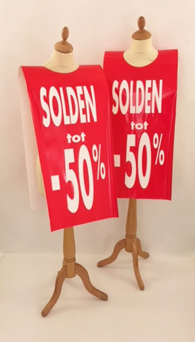 Poster mannequin  "SOLDEN tot -50%" L40 H168 cm