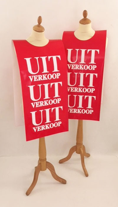 Affiche mannequin  "UIT VERKOOP..." L40 H168 cm