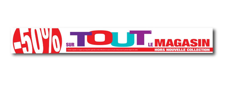 Sticker adhésif "-50% sur tout le magasin" L100 H12,5 cm