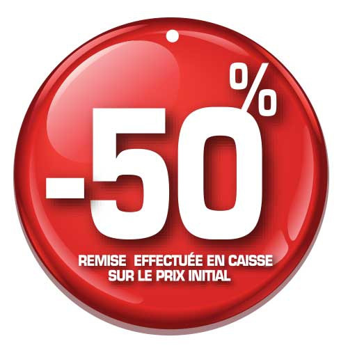 Paquet de 100 étiquettes carton "-50%" L50 H50 mm