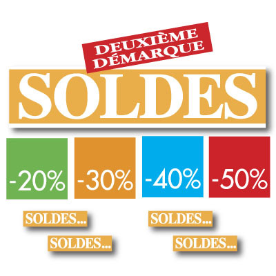 kit de 10 affiches " SOLDES"  or et blanc