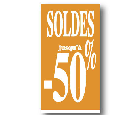 affiche "SOLDES " verticale 73x 40 cm Or et Blanc