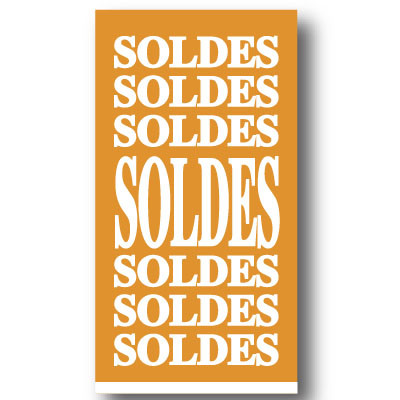 affiche "SOLDES jusqu'à-50% " verticale 73x 40 cm Or et Blanc