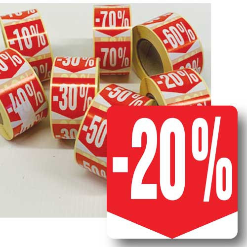 Rouleau de 500 étiquettes adhésives "20%" 35mm