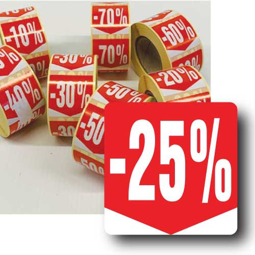 Rouleau de 500 étiquettes adhésives "25%" 35mm