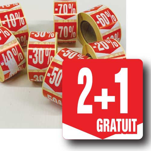 Rouleau de 500 étiquettes adhésives "2+1 GRATUIT" 35mm