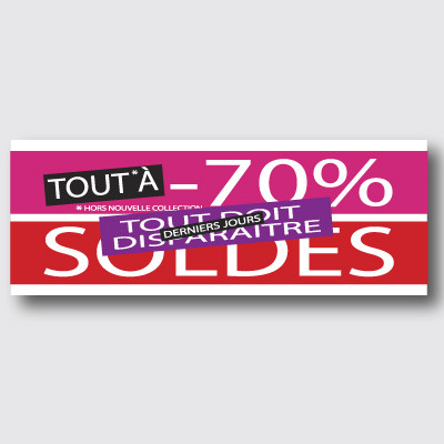 Affiche "SOLDES tout à -70 %" L95 H35 cm