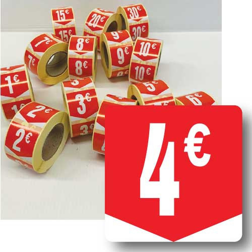 Rouleau de 500 étiquettes adhésives "4€" 35mm