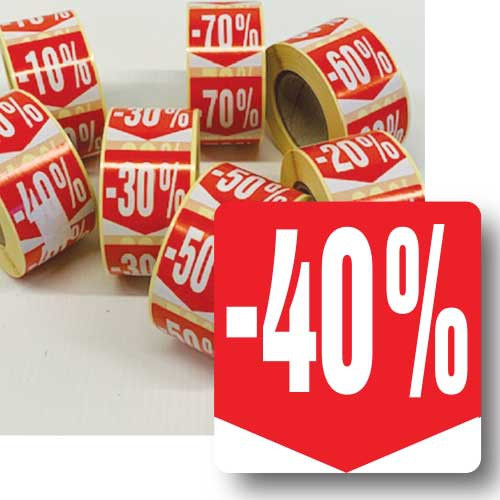 Rouleau de 500 étiquettes adhésives "40%" 35mm