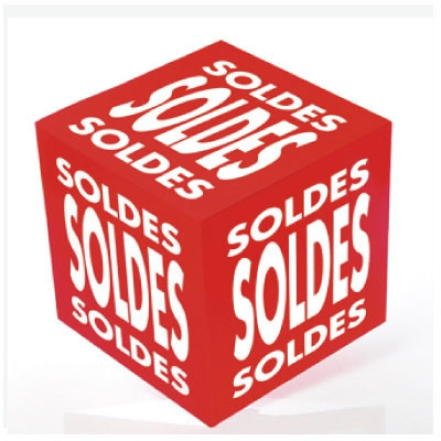 Cube carton imprimé "SOLDES"