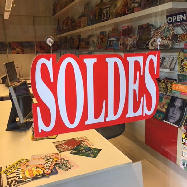 Carton "soldes" L45 H24,5 cm et 2 ventouses
