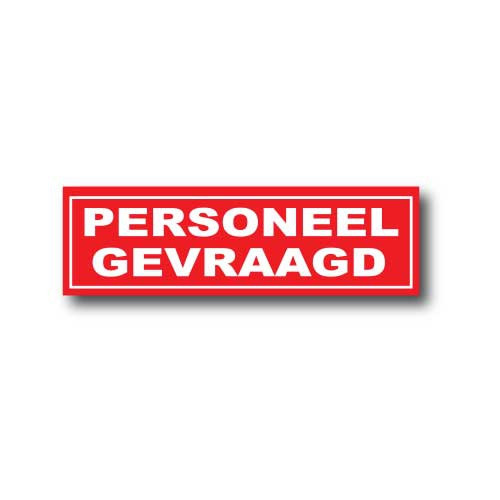 Karton 350g.  "PERSONEEL GEVRAAGD" L47 H14cm