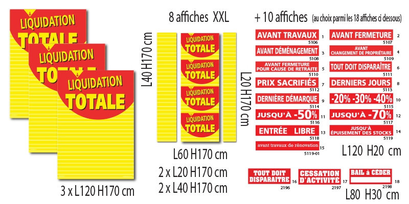 Kit de 18 affiches  "LIQUIDATION TOTALE 01"