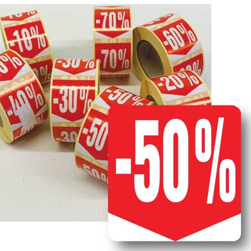 Rouleau de 500 étiquettes adhésives "50%" 35mm