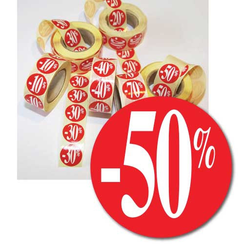 Rouleau de 500 étiquettes adhésives "-50%" 24mm