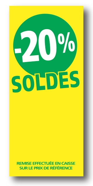 Paquet de 100 étiquettes papier  "-20% SOLDES" L60 H140mm