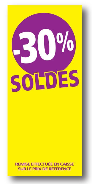 Paquet de 100 étiquettes papier  "-30% SOLDES" L60 H140 mm