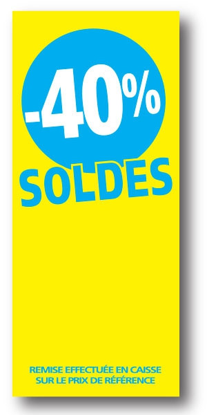 Paquet de 100 étiquettes papier "-40% SOLDES" L60 H140 mm