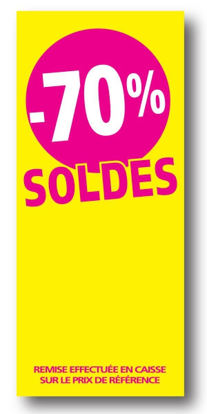 Paquet de 100 étiquettes papier "-70% SOLDES" L60 H140 mm