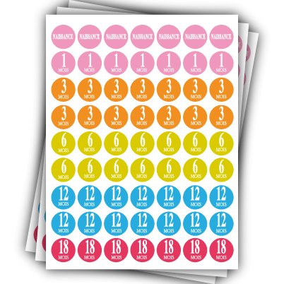 3 Planches stickers ronds "TAILLES BÉBÉ"