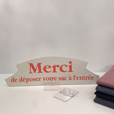 Carton "MERCI de déposer votre sac..." L36 H11 cm