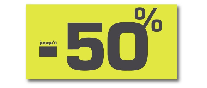 Affiche "SOLDES jusqu'à -50%" anis fluo L60 H30 cm