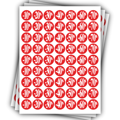 189 stickers rouges assortis 10%20%30%40%50%60%70%