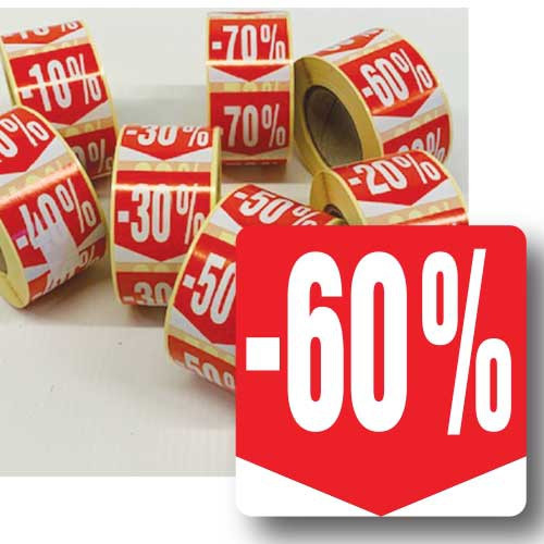 Rouleau de 500 étiquettes adhésives "60%" 35mm