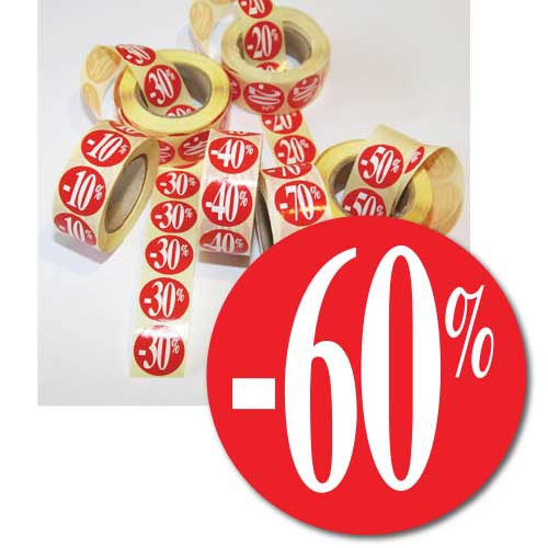 Rouleau de 500 étiquettes adhésives "-60%"  24mm