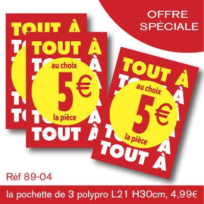 OFFRE SPÉCIALE : les 3 panneaux polypro "5€" 21x30cm