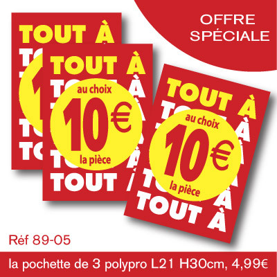 OFFRE SPÉCIALE : les 3 panneaux polypro "10€" 21x30cm