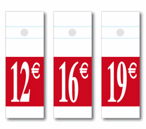 60 étiquettes cintre  "12€ - 16€ - 19€" L50 H140 mm