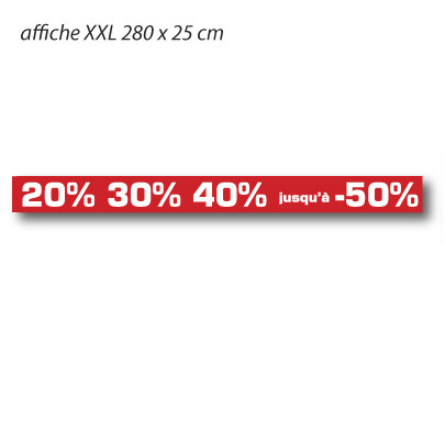 Affiche "20% 30% 40% jusqu'à -50%" XXL L280 H25 cm