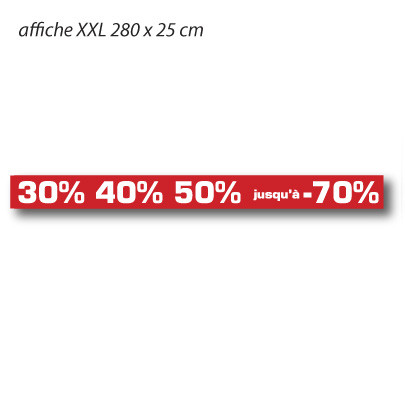 Affiche "30% 40% 50% jusqu'à -70%" XXL L280 H25 cm