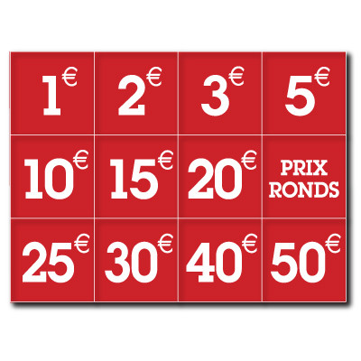 Sticker adhésif "1€...50€ PRIX RONDS" L120 H160 cm
